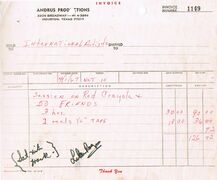 "Free Form Freak-Out" invoice from Andrus Studio, April 1, 1967